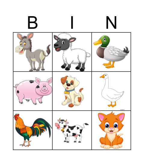 Farm Animals Bingo Card