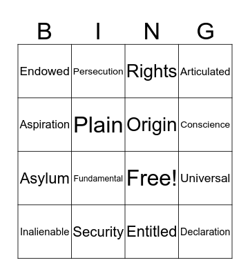 Vocabulary Bingo Card