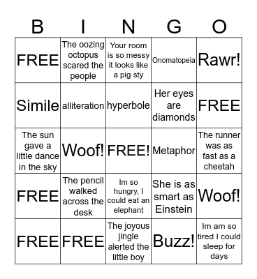 Figurative Language BINGO Card