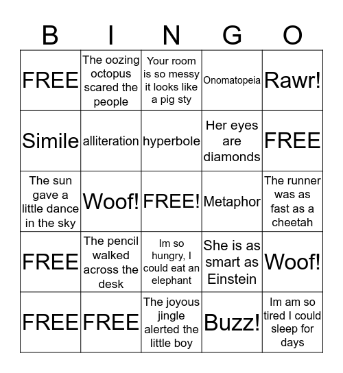 Figurative Language BINGO Card