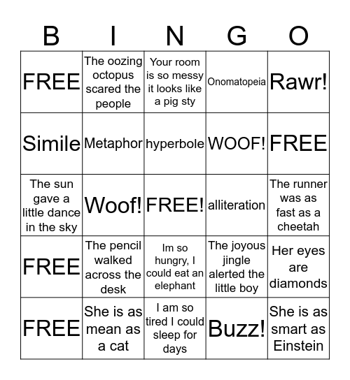 Figurative Language BINGO Card