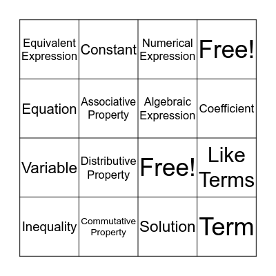 Unit 2 Vocabulary Bingo Card