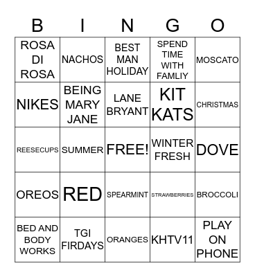 TERESA'S BRIDAL SHOWER BINGO Card