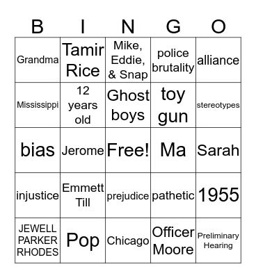 GHOST BOYS Bingo Card