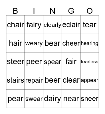 ear - air  sounds Bingo Card