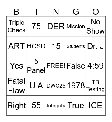 Lakeside Bingo Card