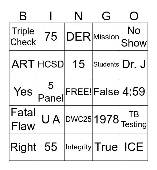 Lakeside Bingo Card