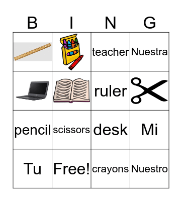 School Bingo Card