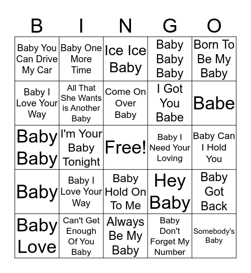 OH BABY ! Bingo Card