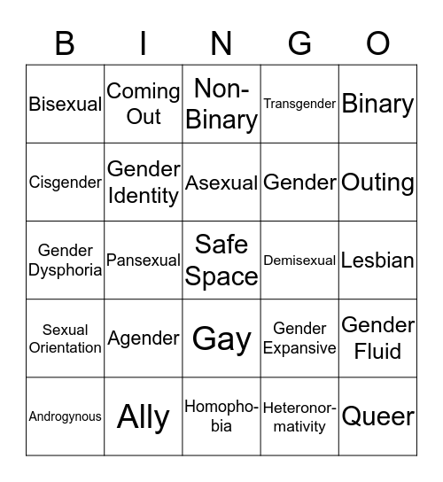 LGBTQ Lingo Bingo Card