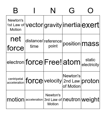 SCIENCE BINGO Card