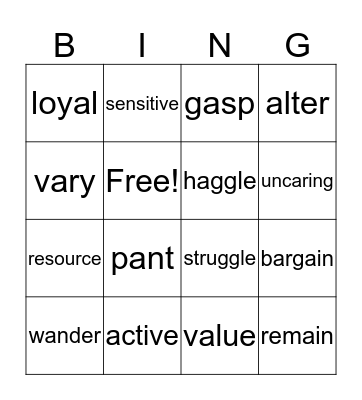 Unit 1 Vocabulary Bingo Card