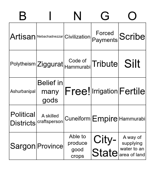 Mespotamia Bingo Card