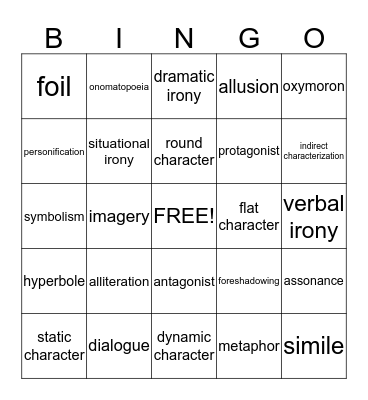 9th Grade Figurative Language Bingo Card