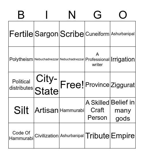 Mesopotamia  Bingo Card