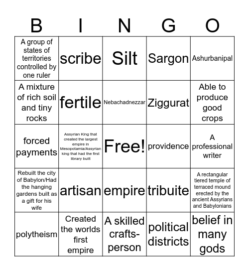 Mesopotamia Bingo Card