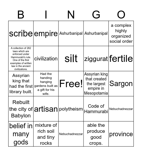 Mesopotamia age Bingo Card