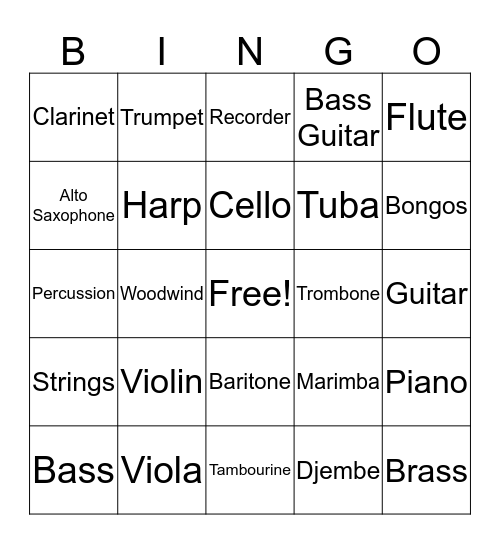 MUSIC INSTRUMENTS Bingo Card