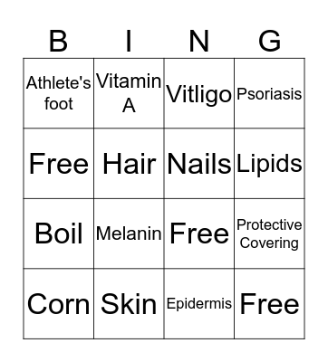Integumentary System Bingo Card
