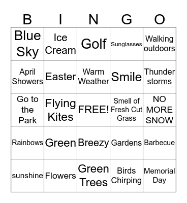 Spring Time Bingo Card