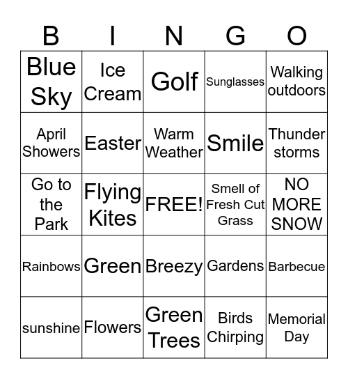 Spring Time Bingo Card