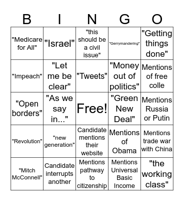 Presidential Debate Watch BINGO Card