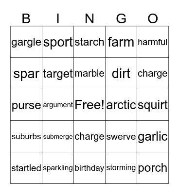 R Controlled Vowels Bingo Card