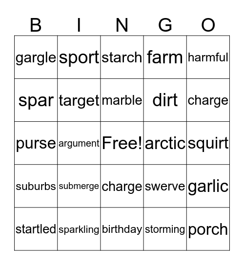 R Controlled Vowels Bingo Card