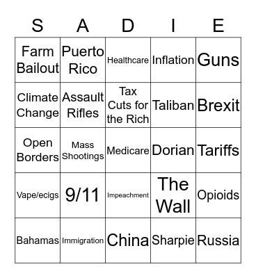 Debate Bingo Card