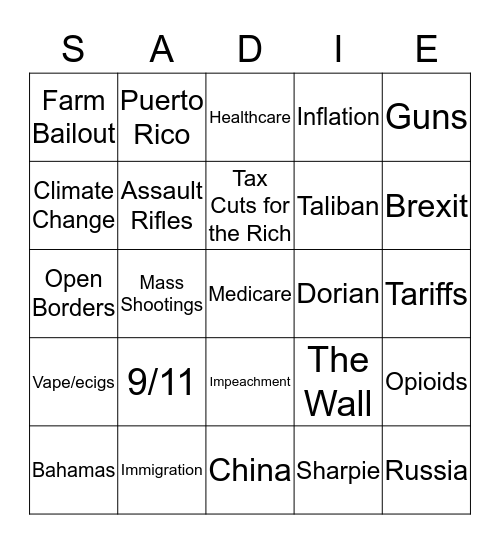 Debate Bingo Card