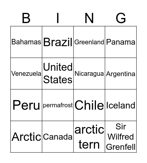 History/Geography Bingo Card