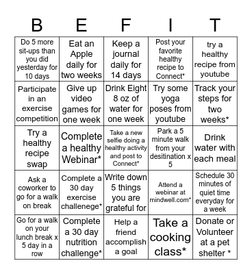 Wellness Bingo Card