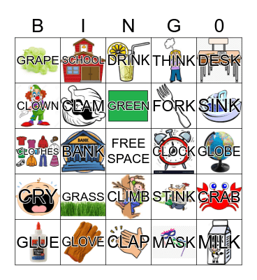 /k/ and /g/ blends bingo Card