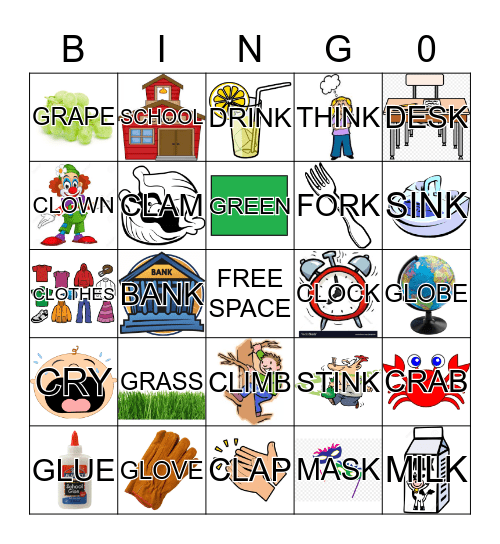 /k/ and /g/ blends bingo Card