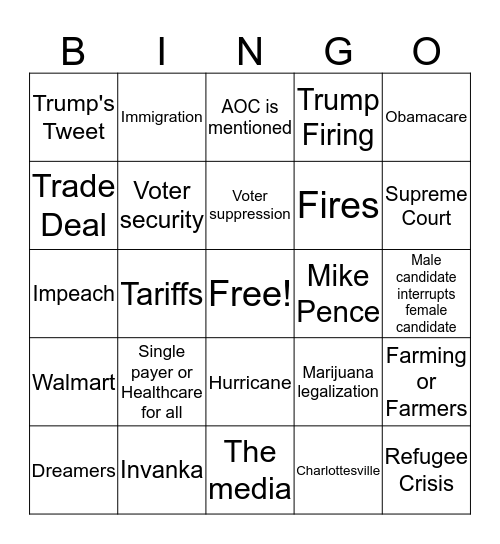 Debate Bingo Card