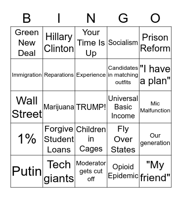 Sept 12 Dem Debate Bingo Card