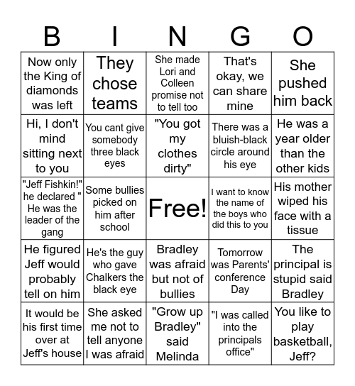 There's a Boy in the Girls' Bathroom: Chapters 14-17 Bingo Card