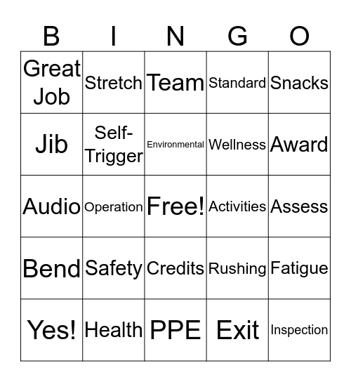 EHS Bingo Card