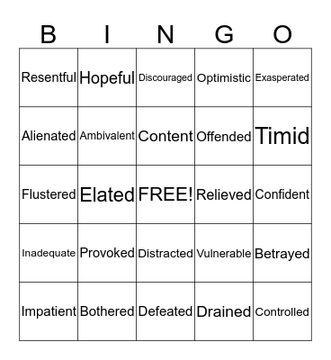 Feelings BINGO Card