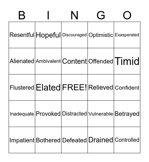 Feelings BINGO Card