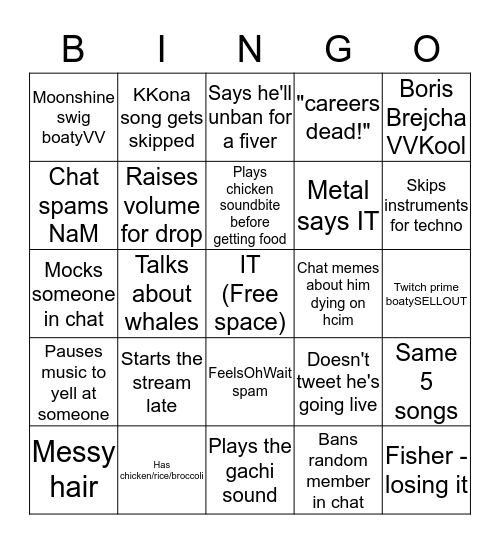 B0aty Bingo Card