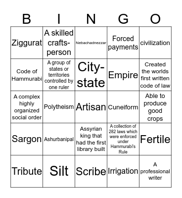 Mesopotamia Bingo Card