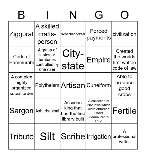 Mesopotamia Bingo Card