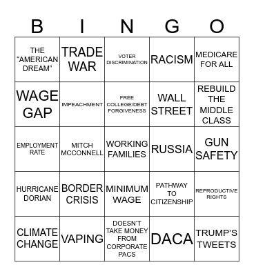 #DEMDEBATE BINGO Card