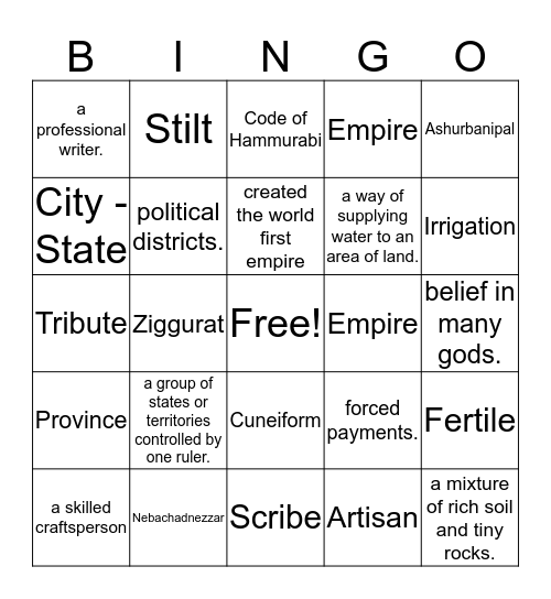 Mesopotamia Bingo Card