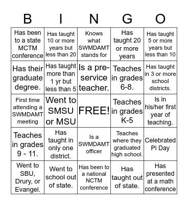 SWMDAMT BINGO Card