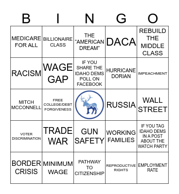 #DEMDEBATE BINGO Card