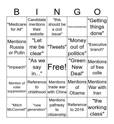 Presidential Debate Watch BINGO Card