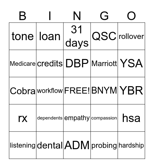 MCTD Bingo Card