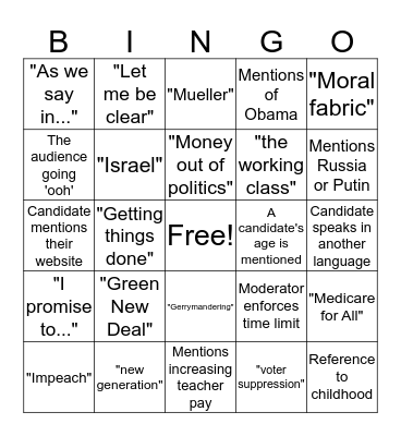 Presidential Debate Watch BINGO Card